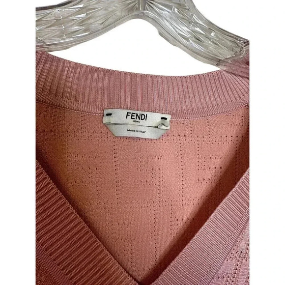 Fendi FF-MOTIF COTTON AND VISCOSE SWEATER-DRESS IN PINK Size IT 38 US Small - Picture 11 of 12